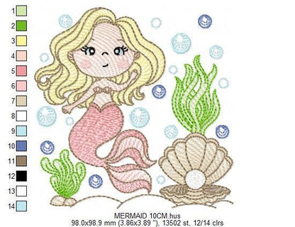 Mermaid embroidery designs - Ocean Sea Princess machine pattern - Mermaid rippled design - Baby Girl file - Instant download pes jef dst hus
