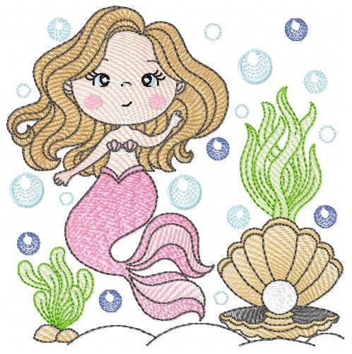 Mermaid embroidery designs - Ocean Sea Princess machine pattern - Mermaid rippled design - Baby Girl file - Instant download pes jef dst hus