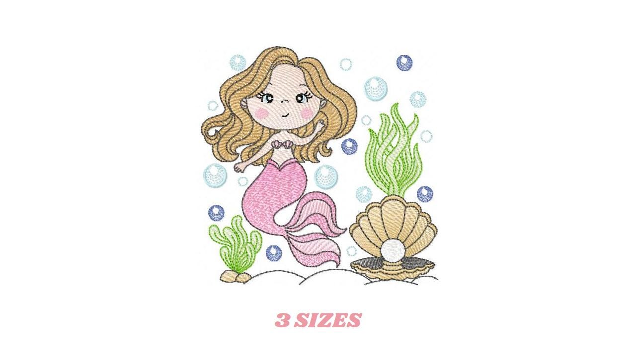 Mermaid embroidery designs - Ocean Sea Princess machine pattern - Mermaid rippled design - Baby Girl file - Instant download pes jef dst hus