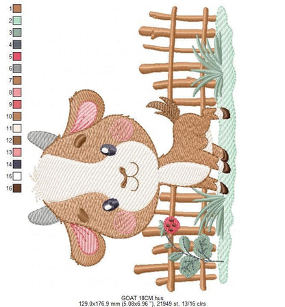 Goat embroidery design - Farm animal with wood fence machine embroidery pattern - baby Boy file - instant digital download pes jef dst hus