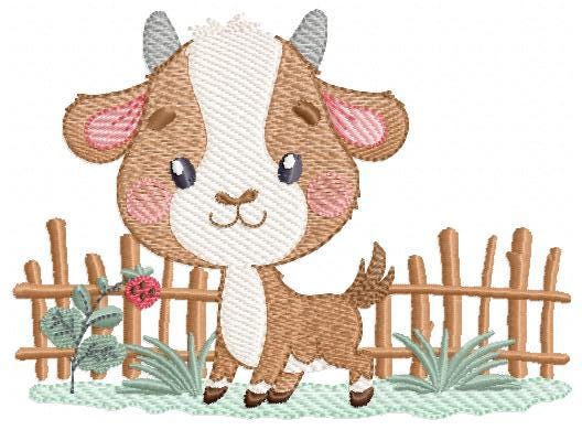 Goat embroidery design - Farm animal with wood fence machine embroidery pattern - baby Boy file - instant digital download pes jef dst hus