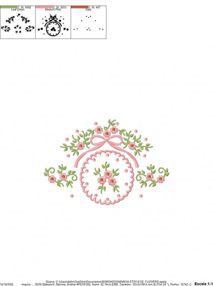 Flower Wreath embroidery designs - Floral Frame machine embroidery pattern - Kitchen Tea Towel file - Instant digital download pes jef dst