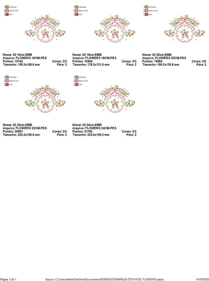 Flower Wreath embroidery designs - Floral Frame machine embroidery pattern - Kitchen Tea Towel file - Instant digital download pes jef dst