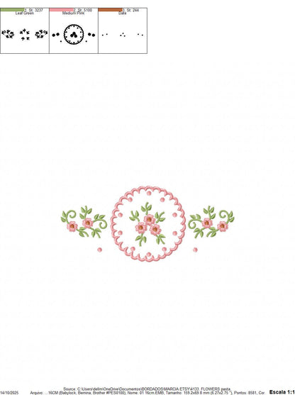 Flower Wreath embroidery designs - Floral Frame machine embroidery pattern - Kitchen Tea Towel file - Instant digital download pes jef dst