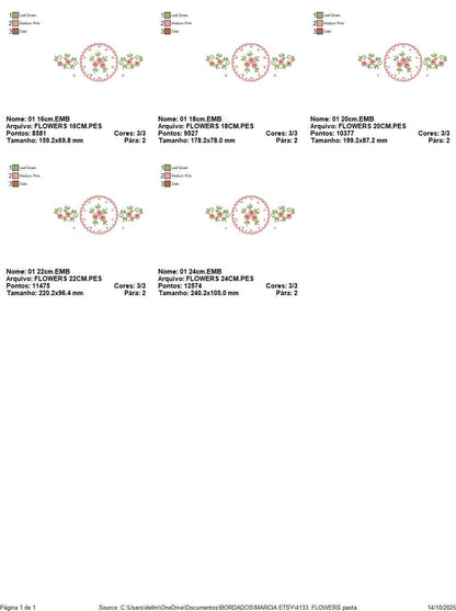 Flower Wreath embroidery designs - Floral Frame machine embroidery pattern - Kitchen Tea Towel file - Instant digital download pes jef dst