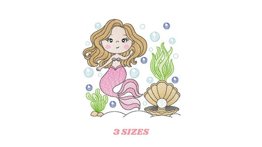 Mermaid embroidery designs - Ocean Sea Princess machine pattern - Mermaid rippled design - Baby Girl file - Instant download pes jef dst hus