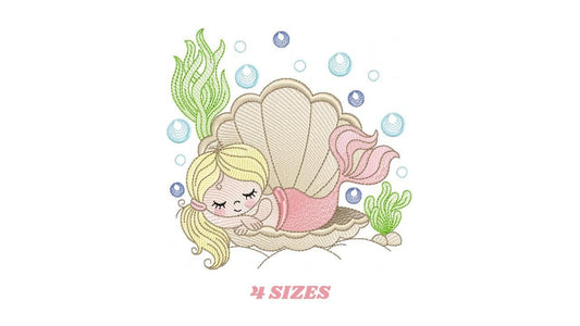 Mermaid embroidery designs - Ocean Sea Princess machine pattern - Mermaid rippled design - Baby Girl file - Instant download pes jef dst hus