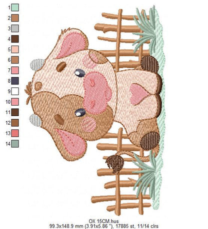 Ox embroidery design - Cow Farm Animal Ranch machine embroidery pattern - Kitchen Towel file - Instant digital download pes jef dst hus vp3