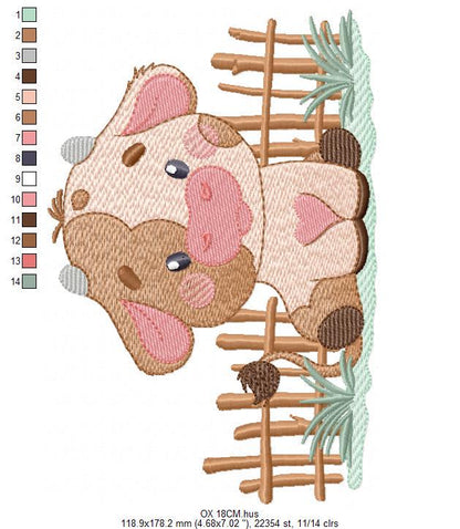 Ox embroidery design - Cow Farm Animal Ranch machine embroidery pattern - Kitchen Towel file - Instant digital download pes jef dst hus vp3