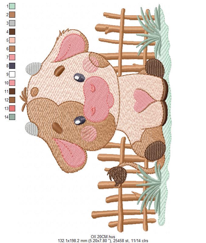 Ox embroidery design - Cow Farm Animal Ranch machine embroidery pattern - Kitchen Towel file - Instant digital download pes jef dst hus vp3