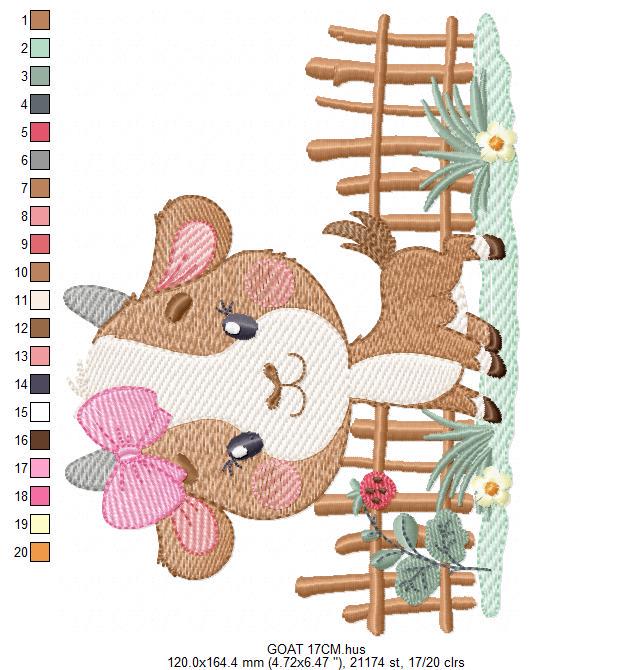 Goat embroidery design - Farm animal with wood fence machine embroidery pattern - Baby Girl file - Instant digital download pes jef dst hus