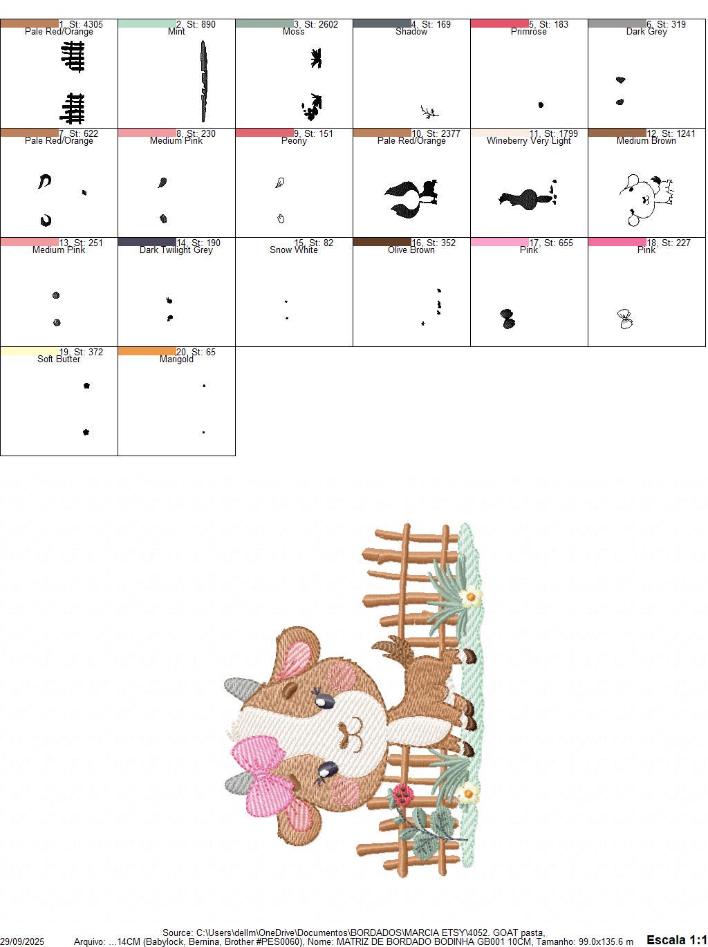 Goat embroidery design - Farm animal with wood fence machine embroidery pattern - Baby Girl file - Instant digital download pes jef dst hus