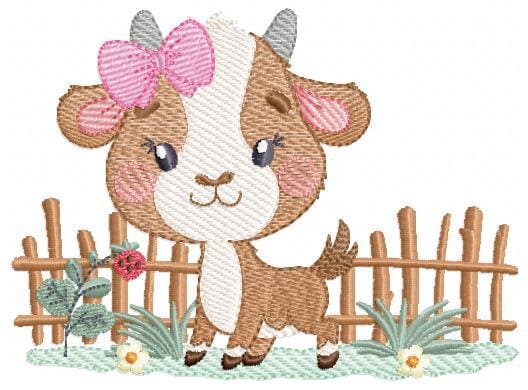 Goat embroidery design - Farm animal with wood fence machine embroidery pattern - Baby Girl file - Instant digital download pes jef dst hus