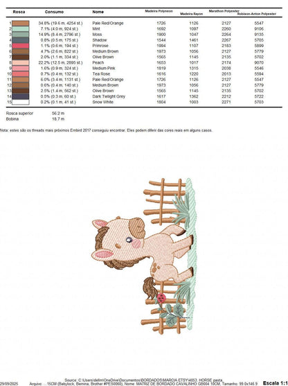 Horse embroidery design - Farm Animal Pony with wood fence machine embroidery pattern - Stallion mustang baby boy file - Instant download