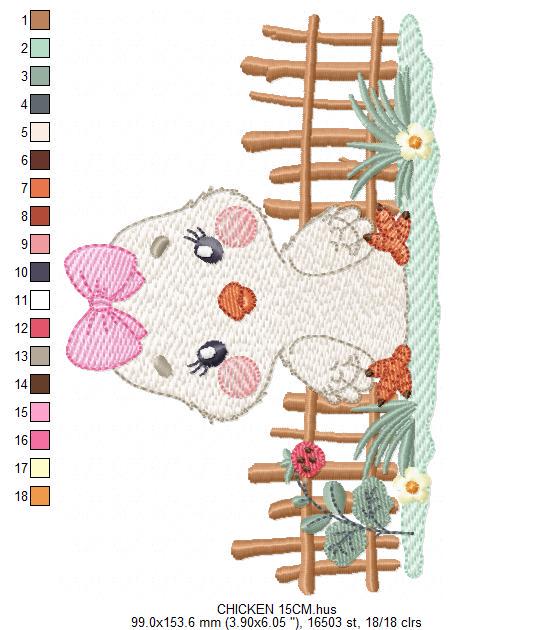 Little Chicken embroidery design - Chick with bow lace machine embroidery pattern - Ranch Farm animal file - Instant digital download pes