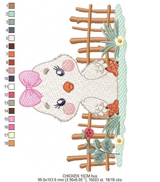 Little Chicken embroidery design - Chick with bow lace machine embroidery pattern - Ranch Farm animal file - Instant digital download pes