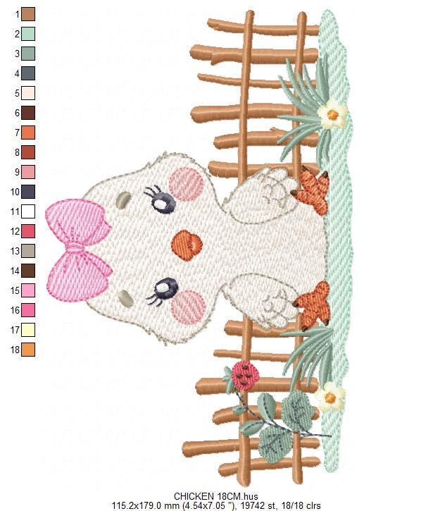 Little Chicken embroidery design - Chick with bow lace machine embroidery pattern - Ranch Farm animal file - Instant digital download pes