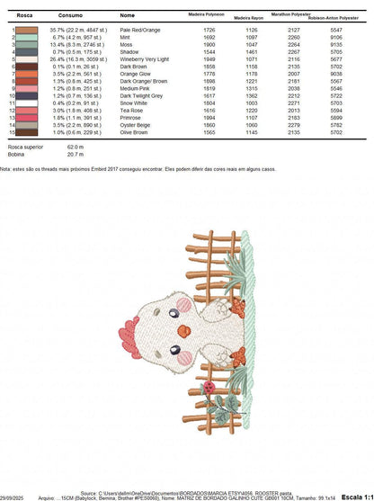Baby Rooster embroidery design - Male chick machine embroidery pattern - Ranch Farm animal with fence file - Instant digital download pes