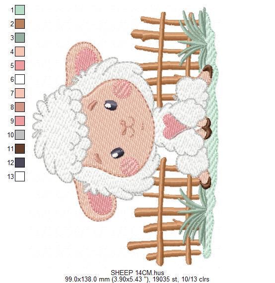 Sheep embroidery design - Farm Animal Lamb machine embroidery pattern - Newborn Baby boy file - Instant digital download pes jef dst hus vp3