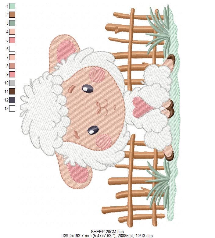 Sheep embroidery design - Farm Animal Lamb machine embroidery pattern - Newborn Baby boy file - Instant digital download pes jef dst hus vp3
