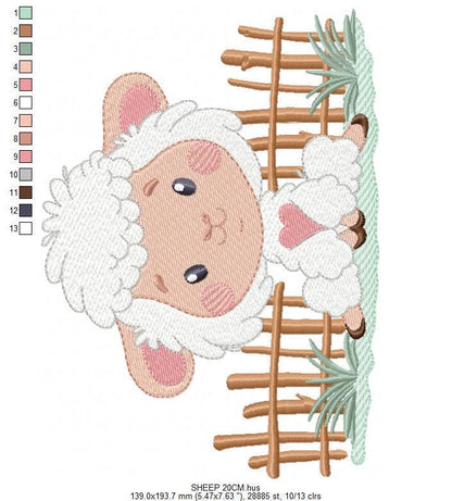 Sheep embroidery design - Farm Animal Lamb machine embroidery pattern - Newborn Baby boy file - Instant digital download pes jef dst hus vp3