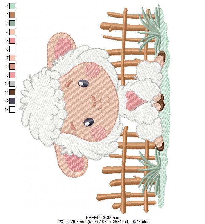 Sheep embroidery design - Farm Animal Lamb machine embroidery pattern - Newborn Baby boy file - Instant digital download pes jef dst hus vp3