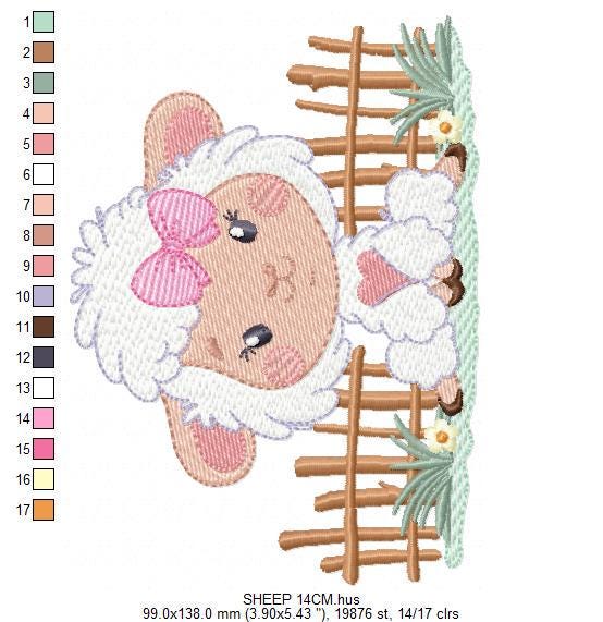 Sheep embroidery design - Farm Animal Lamb machine embroidery pattern - Newborn Baby Girl file - Instant digital download pes jef dst hus