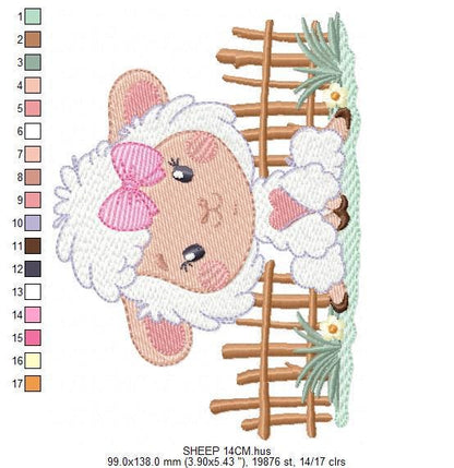 Sheep embroidery design - Farm Animal Lamb machine embroidery pattern - Newborn Baby Girl file - Instant digital download pes jef dst hus
