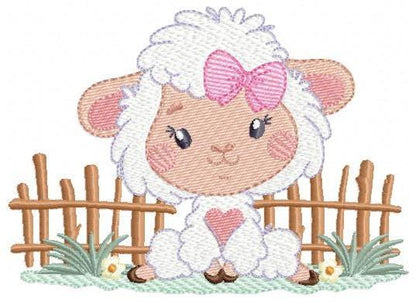 Sheep embroidery design - Farm Animal Lamb machine embroidery pattern - Newborn Baby Girl file - Instant digital download pes jef dst hus