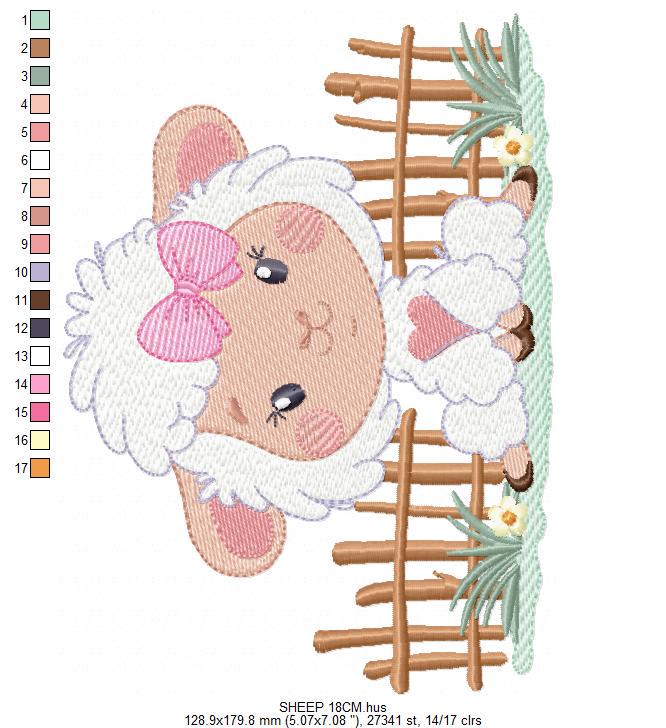 Sheep embroidery design - Farm Animal Lamb machine embroidery pattern - Newborn Baby Girl file - Instant digital download pes jef dst hus
