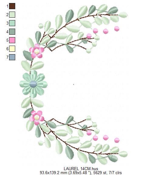 Frame with flowers embroidery designs - Monogram Floral Laurel Shape machine embroidery pattern - Baby girl file - Instant download pes jef