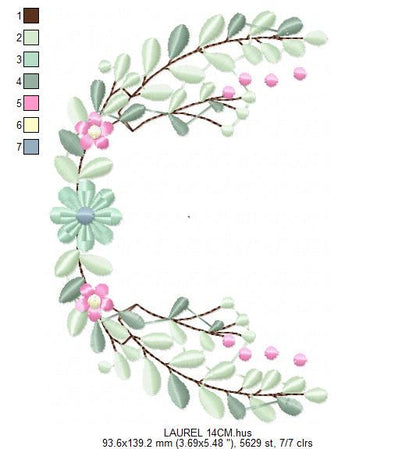 Frame with flowers embroidery designs - Monogram Floral Laurel Shape machine embroidery pattern - Baby girl file - Instant download pes jef