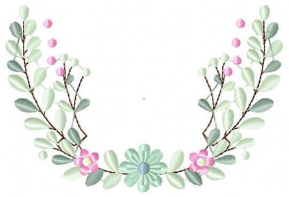 Frame with flowers embroidery designs - Monogram Floral Laurel Shape machine embroidery pattern - Baby girl file - Instant download pes jef