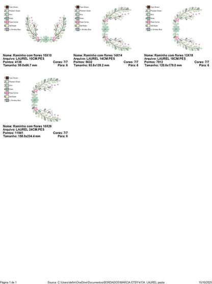 Frame with flowers embroidery designs - Monogram Floral Laurel Shape machine embroidery pattern - Baby girl file - Instant download pes jef