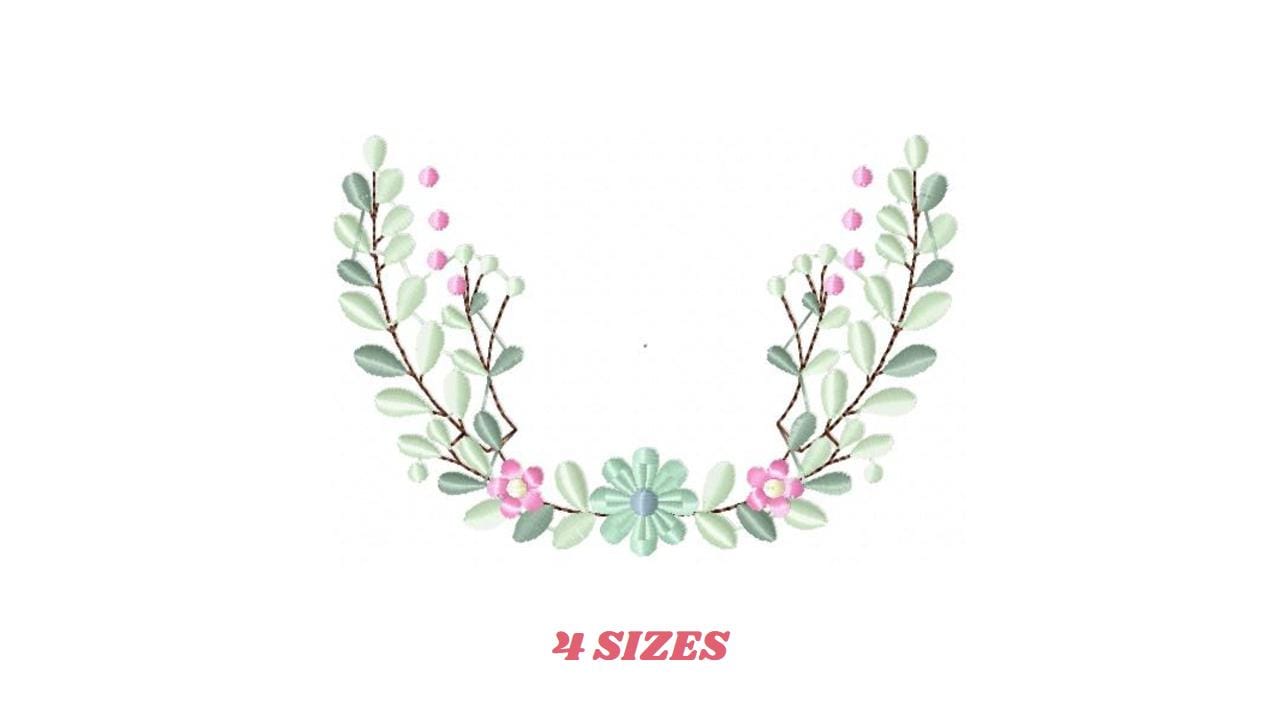 Frame with flowers embroidery designs - Monogram Floral Laurel Shape machine embroidery pattern - Baby girl file - Instant download pes jef