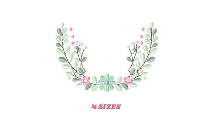 Frame with flowers embroidery designs - Monogram Floral Laurel Shape machine embroidery pattern - Baby girl file - Instant download pes jef