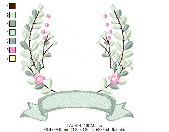 Frame with flowers embroidery designs - Monogram Floral Laurel Shape machine embroidery pattern - Baby girl - Instant digital download pes