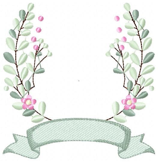 Frame with flowers embroidery designs - Monogram Floral Laurel Shape machine embroidery pattern - Baby girl - Instant digital download pes