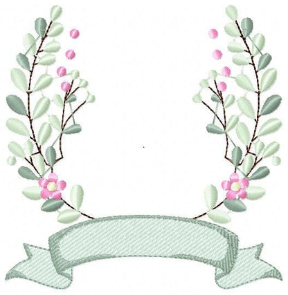 Frame with flowers embroidery designs - Monogram Floral Laurel Shape machine embroidery pattern - Baby girl - Instant digital download pes