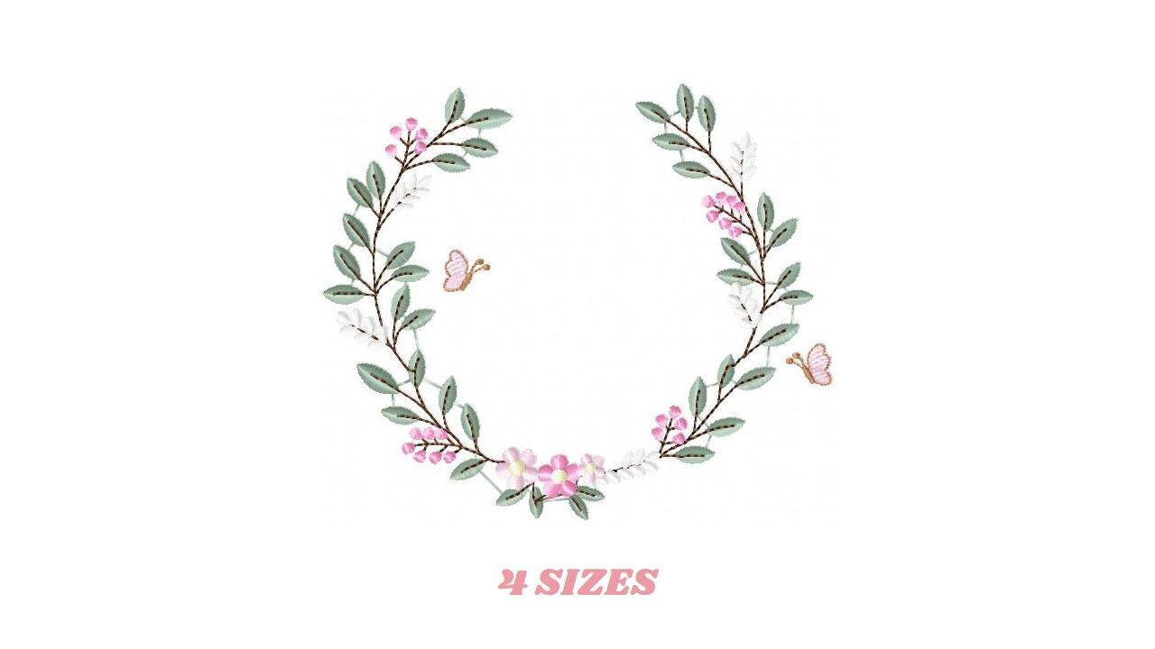 Flower Wreath embroidery designs - Floral Frame machine embroidery pattern - Kitchen Tea Towel file - Instant digital download pes jef dst