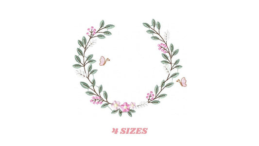 Flower Wreath embroidery designs - Floral Frame machine embroidery pattern - Kitchen Tea Towel file - Instant digital download pes jef dst