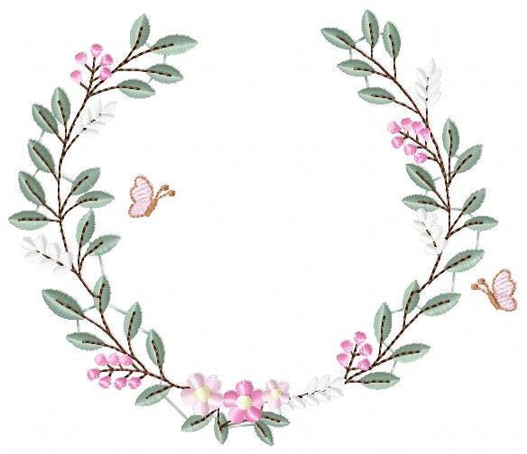 Flower Wreath embroidery designs - Floral Frame machine embroidery pattern - Kitchen Tea Towel file - Instant digital download pes jef dst