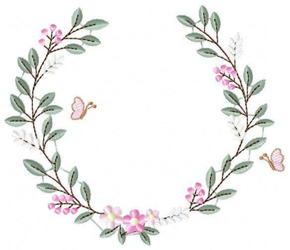 Flower Wreath embroidery designs - Floral Frame machine embroidery pattern - Kitchen Tea Towel file - Instant digital download pes jef dst