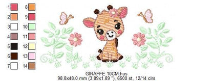 Giraffe embroidery designs - Safari wild animals with flowers machine embroidery pattern - Baby girl file - instant digital download pes jef
