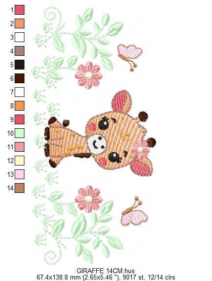 Giraffe embroidery designs - Safari wild animals with flowers machine embroidery pattern - Baby girl file - instant digital download pes jef