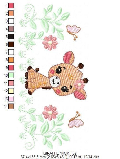 Giraffe embroidery designs - Safari wild animals with flowers machine embroidery pattern - Baby girl file - instant digital download pes jef