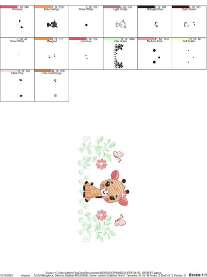 Giraffe embroidery designs - Safari wild animals with flowers machine embroidery pattern - Baby girl file - instant digital download pes jef