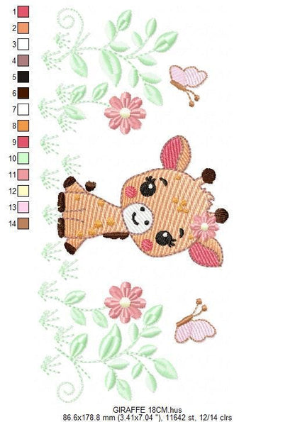 Giraffe embroidery designs - Safari wild animals with flowers machine embroidery pattern - Baby girl file - instant digital download pes jef