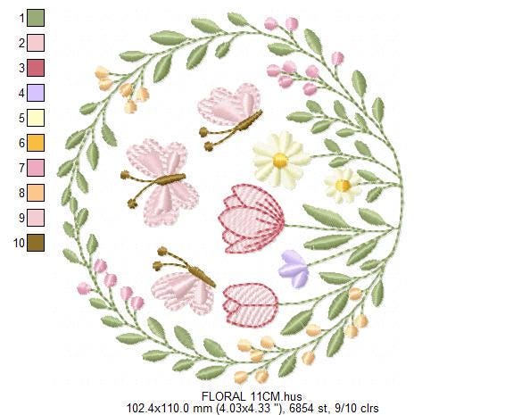 Flower Wreath embroidery designs - Floral Frame machine embroidery pattern - Kitchen Tea Towel file - Instant digital download pes jef dst