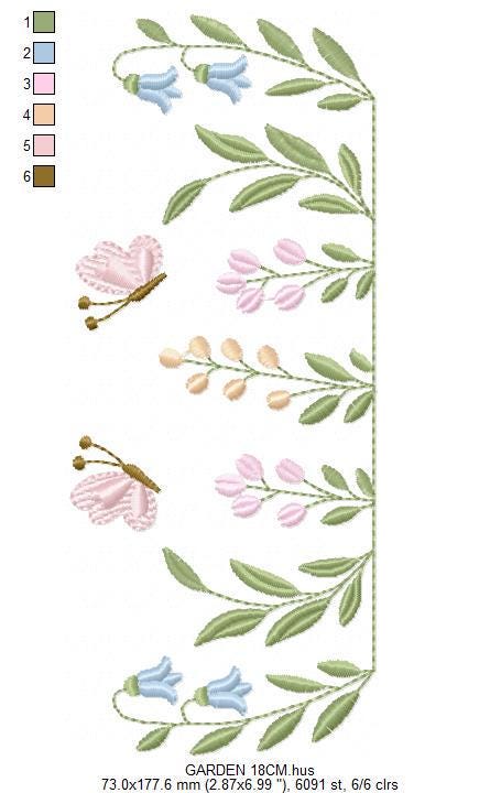 Flower garden embroidery design - Tulip flowers with butterflies machine embroidery pattern - Kitchen Tea towel divider - Instant download